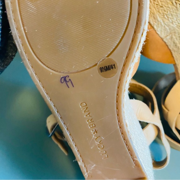 Lucky Brand Caramel Ginny Espadrille Open Toe Leather Wedge Sandal Size 9.5 - Picture 8 of 8